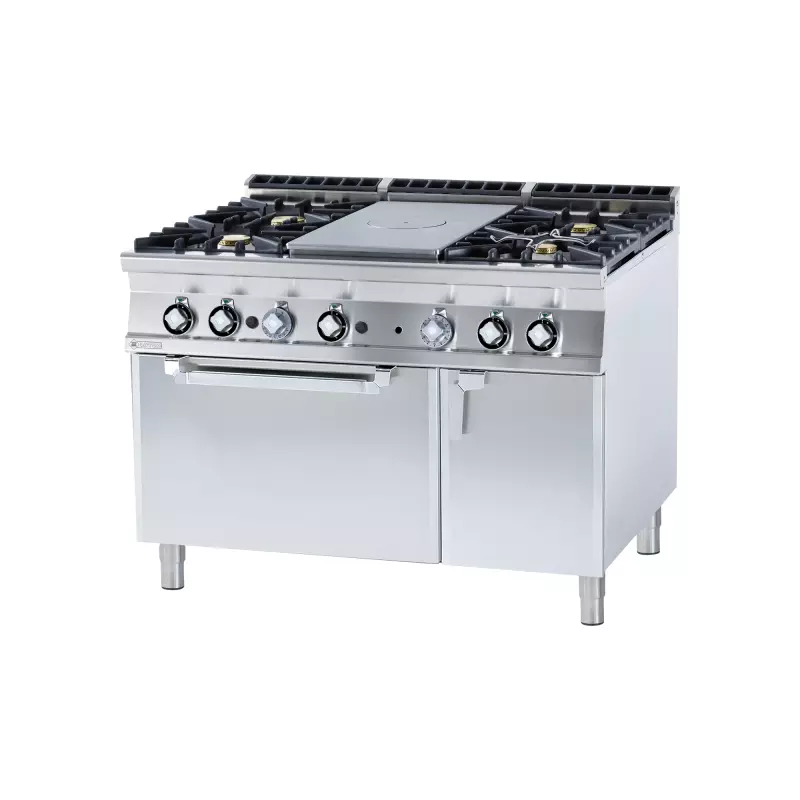 Sporák tálový kombinovaný se statickou elektrickou troubou GN 2/1 - 5x hořák 1x plotýnka 4 kW 