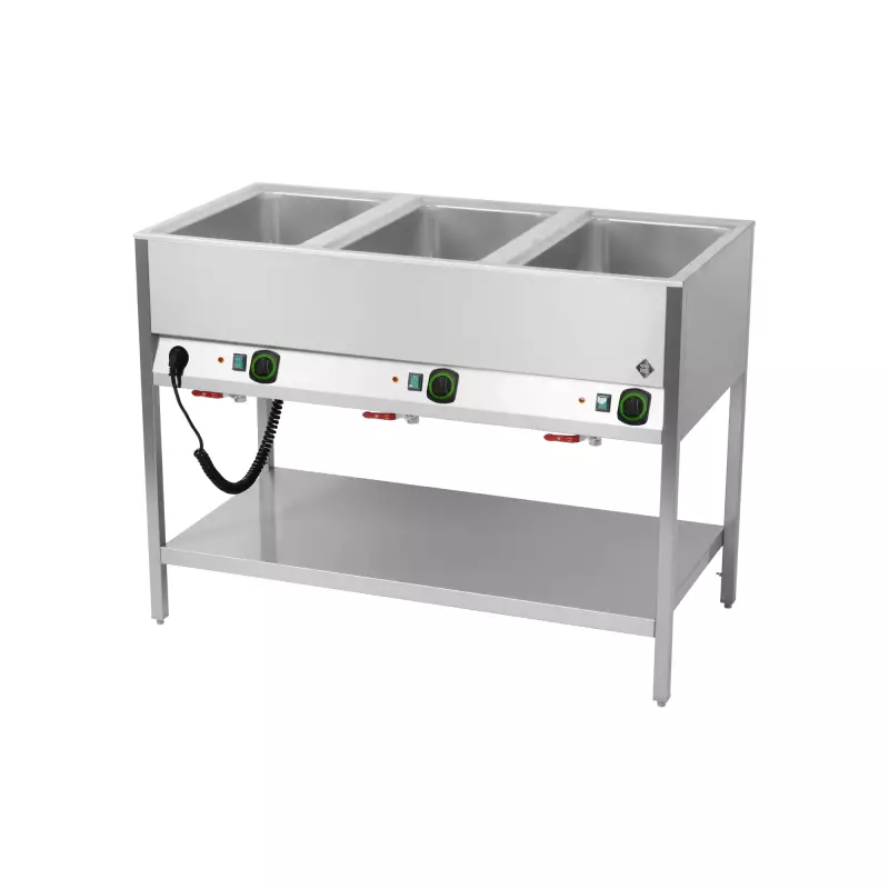 Vodní lázeň stacionární elektrická GN 3-1/1 ovládání na delší straně s deskou 