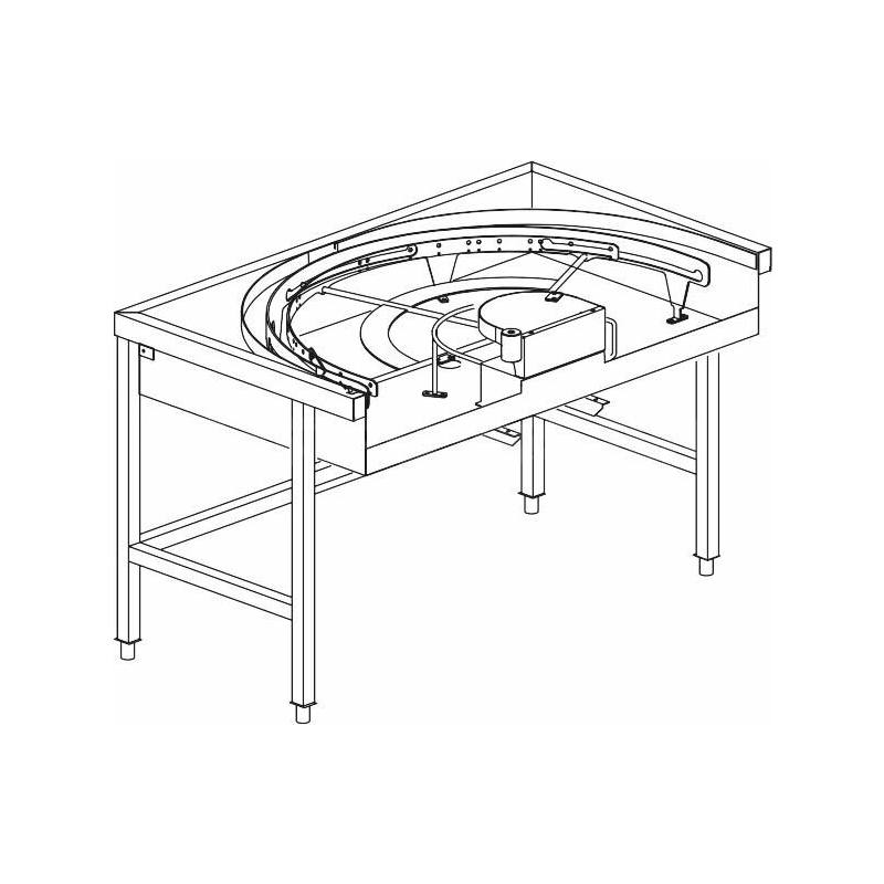 Stůl rohový 180° mechanizovaný 850 x 1500 x 850 mm