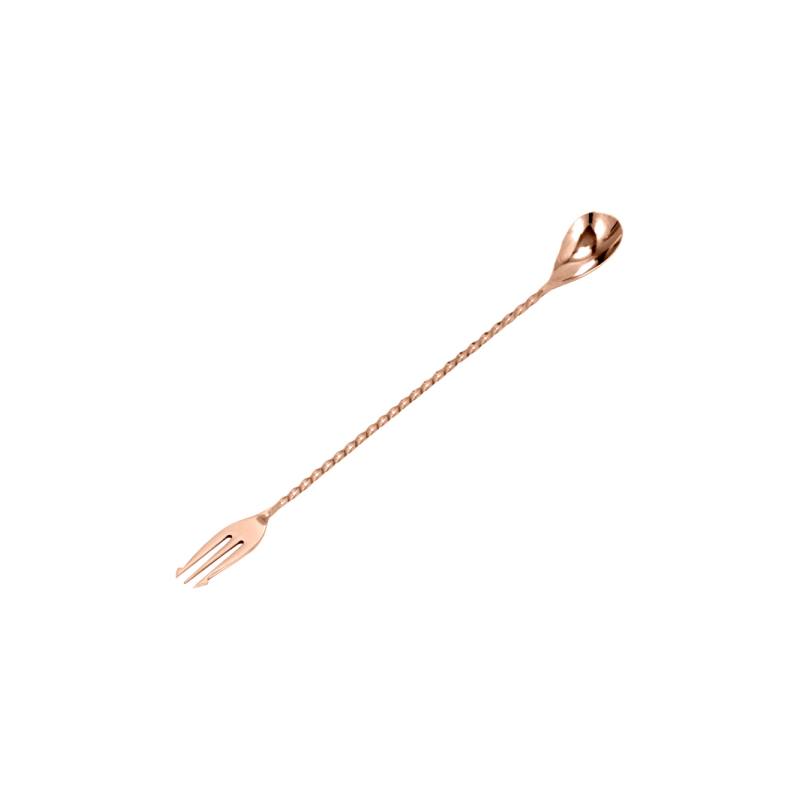 Lžička barmanská s vidličkou 40 cm, měď