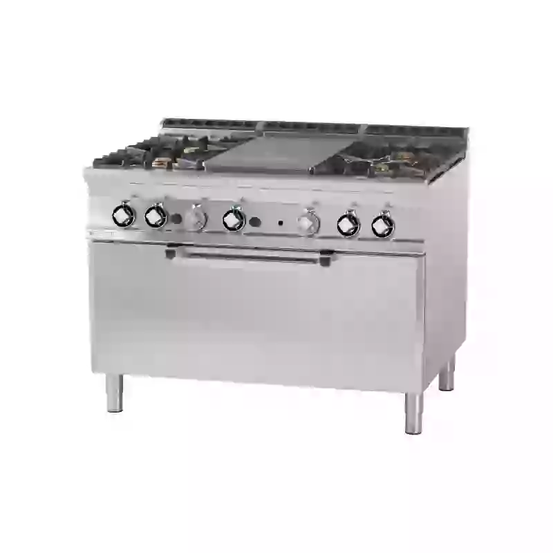 Sporák tálový kombinovaný se statickou elektrickou troubou 3x GN 1/1 - 5x hořák 1x plotýnka 4 kW 